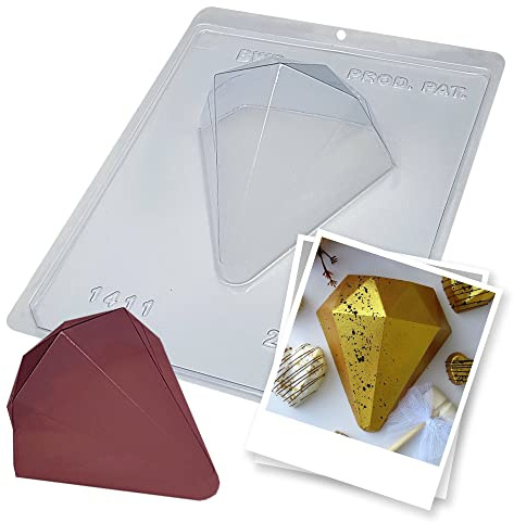 BWB 1411 Special 3-Part Diamond Mould 250 g with Silicone for Hot Chocolate 1 Hole 78-250 g Transparent Three-dimensional Polycarbonate