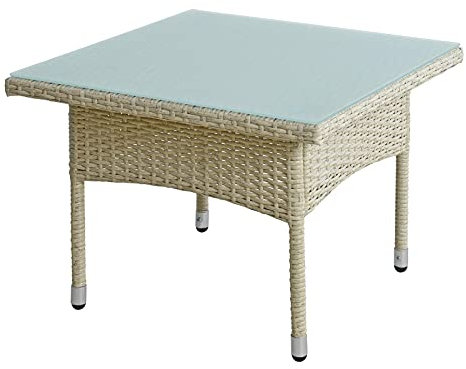 ESTEXO Polyrattan Beistelltisch Gartentisch Rattan Kaffee Tisch Balkontisch Gartenmöbel Kaffeetisch Teetisch Couchtisch Rattantisch (Beige)