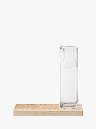 LSA International Plateau-Karaffen-Set, 28 cm, klar/asch/Kork, 1 Stück, mundgeblasenes und handgefertigtes Glas, handgehobeltes Holz, PU02