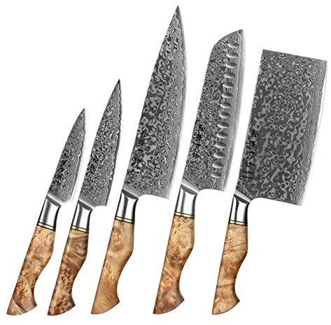 6 ordenador personal Cuchillo de cocina Set Profesional Damasco Super Steel Chef Paring Santoku Sharp Cook Cocina con cuchillo de cocina magnética (Color : 5pc knife set)