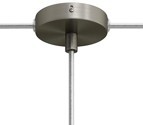 creative cables - Kit runder Mini Lampenbaldachin aus Metall mit 1 zentralen Loch und 2 Seitenlöchern - BKRM83FC2L - Zylindrisch, Titan satiniert