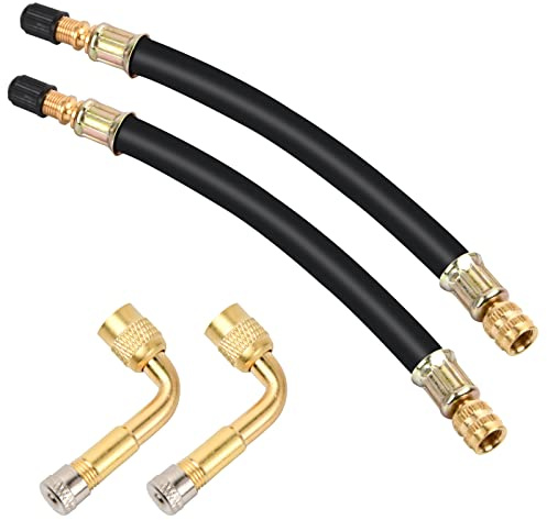 Zsanhua Tire Valve Extension 2 Pieces 180 mm, Flexible Valve Stem Extenders with 2 Pieces 90 Degree Brass Tire Valve Extension Adaptor Compatible for Cars Truck Motorcycle Bike Scooter