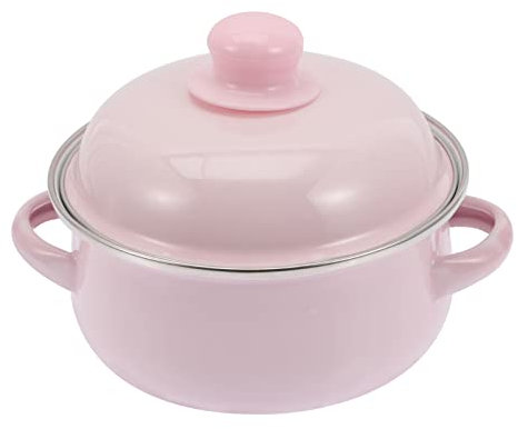 Housoutil Pentola Smaltata Doppio Manico 1.1L Casseruola in Smalto Con Coperchio 6.3 Pollici Isolamento Termico E Manici Antiscivolo Adatta Per Zuppe Porridge E Noodles