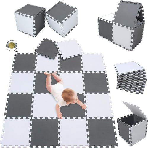 EVA-Schaumstoff-Spielmatte für Puzzle | Fitnessmatte für das Fitnessstudio, 18 Stück mit geradem Rand, Farben (weiß-grau)