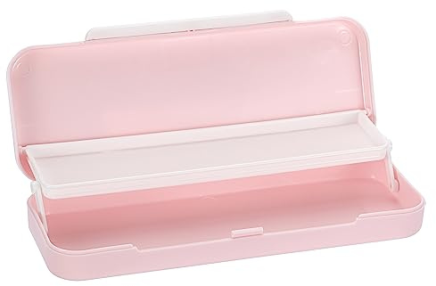 TOLIDA Federmäppchen Doppellagige Faltbare Stiftebox Kunststoffe Bleistiftbox mit Deckel Leicht Klein Schreibwarenbox Stifthalter Aufbewahrungbox von Kinder Schüler für Schulbedarf Entenküken Rosa