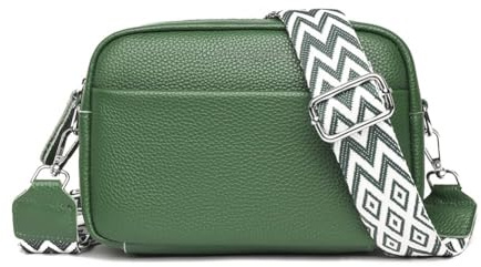 Crossbody Bag Damen, Echtes Leder Umhängetasche Damen Klein Mode Crossbody Bag Breiter Gurt, Damen Schultertaschen Handytasche zum Umhängen für Arbeiten Einkaufen Dating Reisen, Grün