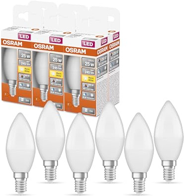 OSRAM SUPERSTAR+ CLASSIC B 25 FR LED-Lampe, Sockel E14, Minikerzenform, 2,8W, 245lm, 2700K, warmweißes Licht, stark reduzierter Blauanteil, geringere Augenbelastung, sehr energiesparend,6-Pack