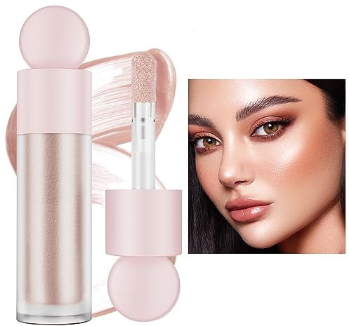 Liquid Highlighter Natural Glow For Face & Body, Waterproof Moisturizing Highlighter Makeup For Long Lasting Shimmer, Contour Liquid Luminizer Easy to Use with Cushion Applicator (#3 Rose gold)