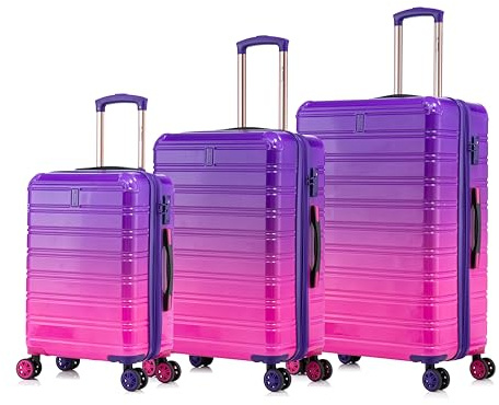 CELIMS - Koffer aus Polycarbonat | 4-teilige Koffersets | Kabinenkoffer + Mittlerer Koffer + Großer Koffer | Koffer-Set | Violett