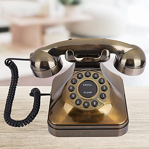 Antique Phone, Landline Antique Bronze Telephone Retro Vintage Button Dialing Phone Desk Phone Home Office