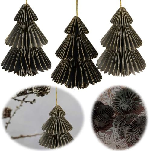LS-LebenStil Papier Set Deko-Anhänger 3X Tannenbaum Grau Anthrazit Schwarz 8cm Weihnachten Baumschmuck Wabenball Honeycomb Papier Christbaumschmuck