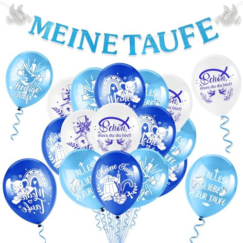 HOWAF Taufe Deko Junge, Fische Luftballons Ballon Meine Taufe Girlande Banner für Fische Deko Taufgeschenk, Taufdeko, Blau