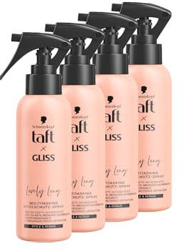 Taft x Gliss Hitzeschutz-Spray Lovely Long (4x 150 ml), Multitasking-Spray bietet Hitzeschutz bis zu 230°, Schutz vor Spliss und langanhaltende definierte Styles