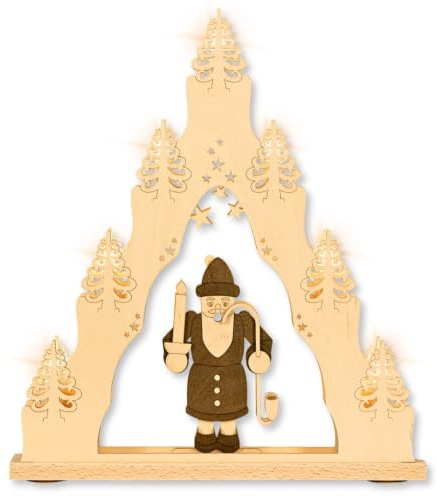 weigla - Lichterspitze original Erzgebirge I Motiv Räuchermann I Lichterbogen Weihnachten I 7 Lampenkerzen + 1 Ersatzlampe I 7 x 34 V, 3 W, E10 I beleuchtete Weihnachtsdeko innen I aus Holz