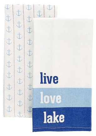Pavilion Gift Company - Live Love Lake - Tea Towel Set of 2 Waterfront Cottage Lakeside Boat Lake Lover