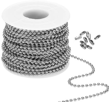 PATIKIL 2.4mm x 56ft 304 Stainless Steel Ball Chain, 1 Set Ball Chain Bead with 100 Pcs Matching Connector Clasp for Curtain Blind Pull, Tag Rings, DIY Crafts