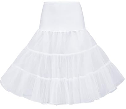 Wikoan 50s Sottogonna da Donna Vintage Rockabilly Sottoveste Mini Gonne da Donna con per Abiti Bianco,L