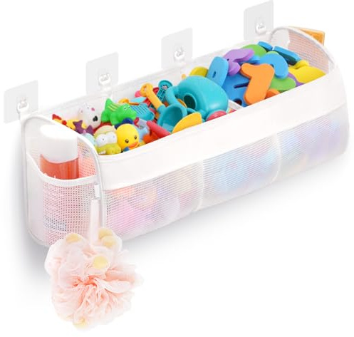 Lifewit Badezimmer Spielzeug Boxen mit 3 Fächern, Badewanne Toy Organizer, wandmontiert, Kinder Dusche Spielsachen Halterung mit 4 Haken, viel Platz für schnellen Zugriff & Sortierung, Kleinkind