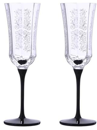 HIUHIU Copas de Vino Vintage Set de 2 Copas de Champagne de Cristal con Tallo Chapado en Negro Elegantes Copas de Champagne Cisne Negro para Fiesta Boda Navidad Aniversario