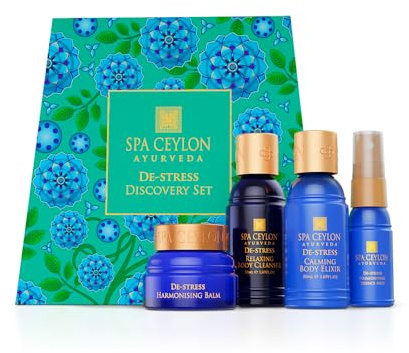 SPA CEYLON De-Stress Discovery Set, ayurvedisches Geschenkset mit Lavendel, Ylang-Ylang und Bergamotte, beruhigend und pflegend, ideal zum Kennenlernen der De-Stress-Serie