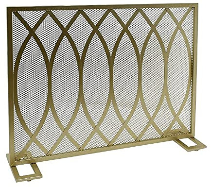 Kaminschutzgitter, 81,3 cm hoch, Metallgitter-Feuerschutzgitter mit hochdichtem Netz, massiver Kaminzaun aus Schmiedeeisen für die Sicherheit von Kindern und Haustieren (Farbe: Gold, Größe: 100 x 20 x