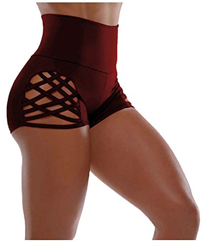 Pole Dance Outfit Weihnachten Solide Shorts Taille Yoga Gesäß Damenhose Sportkleidung Damen Set Fitness Badehose (Wine, S)