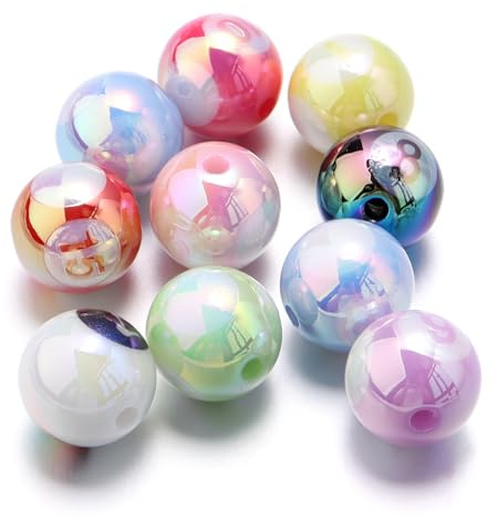 Stiesy Lot de 40 perles rondes en acrylique coloré plaqué UV avec trou droit de 3 mm pour la fabrication de bijoux, bracelets, colliers, travaux manuels