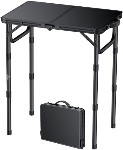 FUNYKICH Table Pliante Multifonction extérieur/Camping 58x40cm (3 hauteurs: 26/48/70cm) en Aluminium léger & plaques MDF,Portable et Stable Capacité 66lbs Idéal pour Pique-Nique Barbecue,Jardin-Noir
