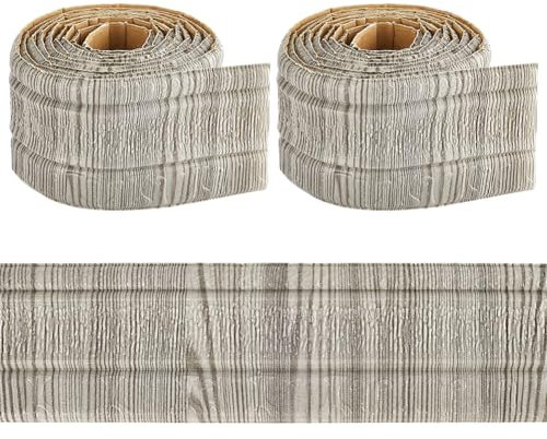 CRASPIRE 4.6mx8cm Peel and Stick Wallpaper Border Crown Molding Light Grey Wood Grain Self Adhesive Flexible 3D Baseboard Trim Mirror Sticky Wall Edging Base Lines Foam for Hotel Home DIY Decor