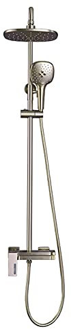 Duschsystem, modernes Luxus-Duscharmatur-Set, an der Wand montiertes Badezimmer-Duschset mit 25 cm Kopfbrause und Verstellbarer Handbrause, Duschsäule, gebürstetes Gold