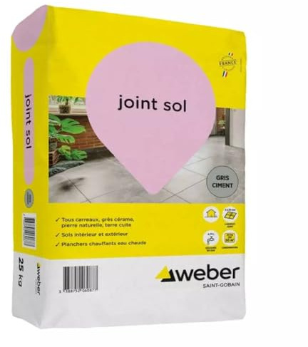Weber - Joint pour sol intérieur/extérieur gris ciment 25 kg joints larges de carrelage (de 3 à 20 mm) adapté au jointoiement terres cuites, grès cérame moyens, grands formats, pierres naturelles