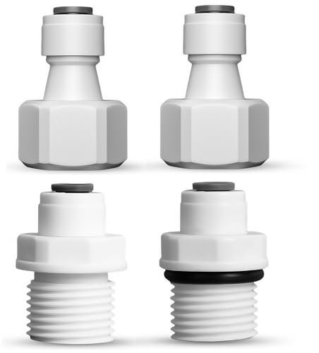 4Pcs RO Water Purifier Fitting, 1/4 Water Filter Quick Connector to 1/2 Male Thread/Female Thread Straight Connector,Push Fit Water Adaptor