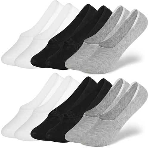 AOOWU No Show Trainer Socks for Womens, 6 Pairs Non Slip Invisible Socks, Anti Blister Liner Socks, Ultra Low Cut Liner Footies for Sneaker Loafers, Boat Shoes