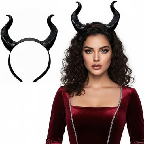 Ciieeo Halloween Horn Hairhoop Black Horns Headband Ox Horn Headpiece for Halloween Costume Accessories Party