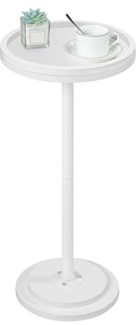 HOOBRO Litet runt sidobord, dryckesbord, Martini soffbord | Litet accentbord med piedestal, för små utrymmen i vardagsrum, sovrum, soffa, vit
