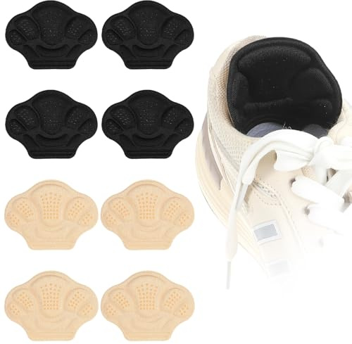 KFHENSOMR 4 paia di cuscinetti per tallone, inserti per scarpe larghe, protezioni per talloni, per vesciche, scarpe troppo grandi, comode, per donne e uomini, non scivolano (nero e nude)