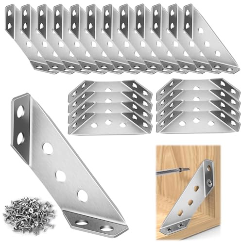 20 Pcs Corner Connector, Stainless Steel Angle Brackets, Corner Brackets | Furniture Bracket for Wood with Screws, Metal Bracket for Shelf Cabinet Wood Desks Table Chair Triangle Support Frame