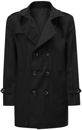 Allthemen Herr Trenchcoat Medel Längd Dubbelknäppt Överrock Affärskläder Jacka Enkel Färg, Svart, M