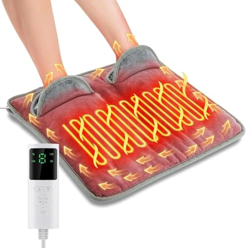 Auniq Calentador de Pies Eléctrico, Cojin Caliuenta Pies con 9 Niveles de Calor 4 temporizadores, Calientapiés Manta calefactora para los pies Lavable Calefacción Eléctrica para Pies Regalo, 40 x 40cm