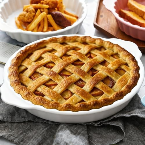 Keramik Tarteform Quicheform Rund mit Griffen Auflaufform Antihaftbeschichtete Obstkuchenform(20 cm) Kratz- und Schnittfest für Kuchen, Quiche Torten Spülmaschinenfest Mikrowellengeeignet (Weiß)