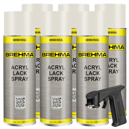 BREHMA 6x Acryl Lackspray Ral 9010 Reinweis matt Lack Farbe Sprühfarbe 400ml inkl. Griff