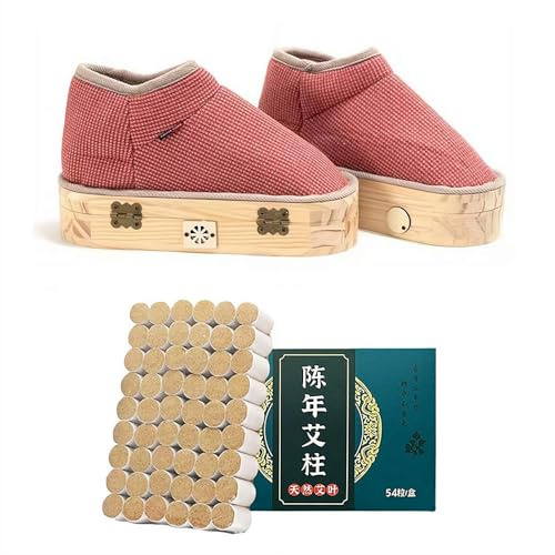 Moxibustion Shoes Stick Box,Mugwort Moxibustion Box Heat Packs Tool for Foot, Moxibustion Shoes for Feet, Open Flame Suspension Moxibustion Shoes, Wooden Sole Foot Therapy for Men and Women