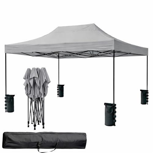 Gazebo Professionale 3x4.5 M Richiudibile Automatico In Acciaio Con Telo Oxford 1200D PVC Impermeabile e Anti UV Struttura a Fisarmonica con Sacche Zavorra e Borsa Trasporto Sagre Feste (Grigio)