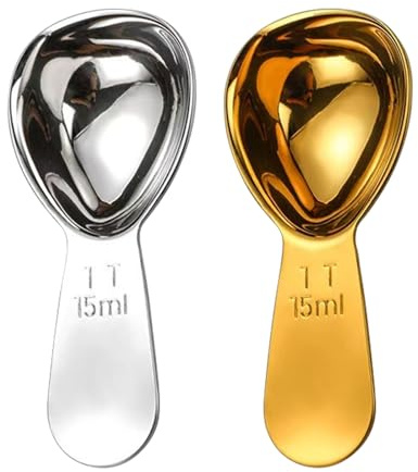 2 Pack 15ml Stainless Steel Coffee Scoop, 1 Tbsp Measuring Spoon, Short Handle Design Fits Coffee Canisters and Jars, Heavy Duty Scoop for Coffee, Tea, Sugar and Protein Powder(Gold+Silver)