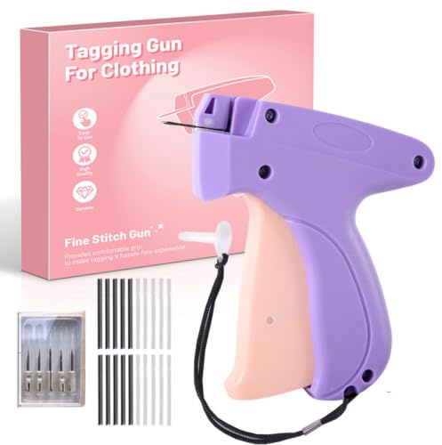 Pistolet Étiquette Textile, Étiqueteuse équipement avec 1000 Attaches Plastique et 5 Aiguilles, Pistolet d'Étiquetage pour Draps, Tissus, Jeans, Jupes, Artisanat, Lilas Rosé