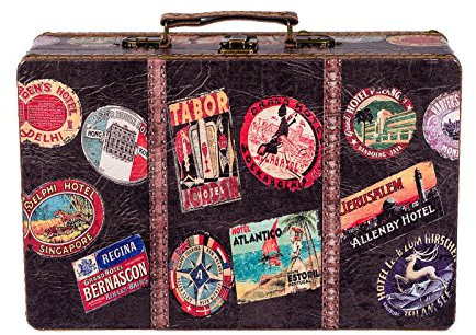 Valigia KD 1291 in legno rivestita in ecopelle con finitura in pelle, con inserti in metallo, in effetto anticato, di alta qualità, Bunt, Größe M (26cm B x 15cm T x 8cm H )