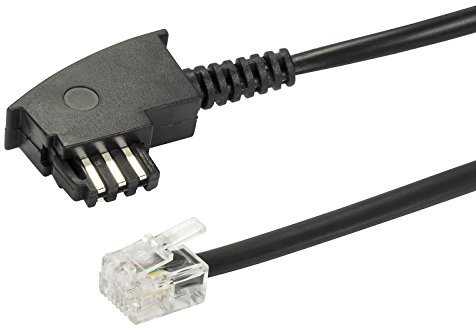 ecabo 10095 3m Telefonkabel für Import Telefon – Euro-Belegung – TAE-F Stecker auf RJ11-Stecker – Anschluss-Kabel – Westernstecker – 4adrig – Flachkabel für Telefon AB FAX Modem – schwarz