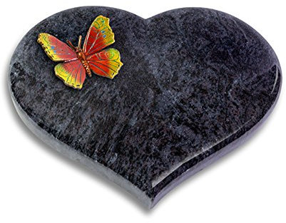 Grabplatte, Grabstein, Grabherz, Urnengrabstein Modell Coeur 40 x 30 x 7 cm Orion-Granit, poliert inkl. Gravur (Bronze-Color-Ornament Papillon 2)