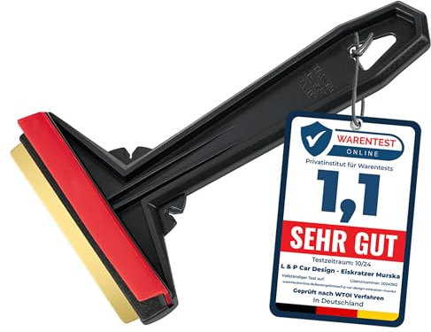 Rascador Hielo Coche - Murska - rápido, facil y eficaz - Rasqueta Hielo Coche - Quita Hielo Parabrisas Coche - Premium HIPS y Hoja de latón - labio de goma - de Finlandia (Negro Rojo)