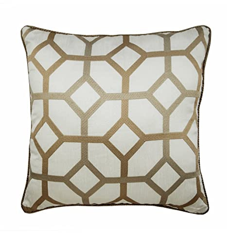 The HomeCentric Funda de Almohada Decorativa Beige Enrejado de Rayas Jacquard con Dibujos Seda 35 x 35 cm Beige, Funda de cojin Hecha a Mano Silk - Deco Trellis